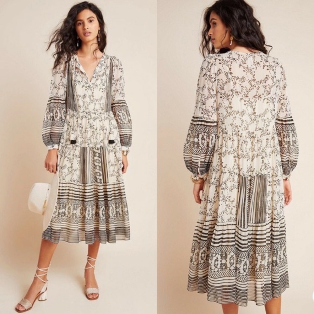 Anthropologie black and white long boho dress